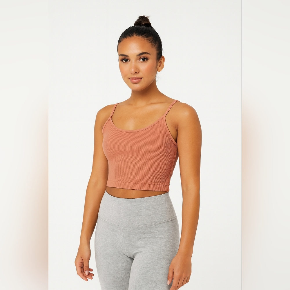 Good American Ribbed Sports Bra 34 Cinnamon Brown Athleisure Activewear Workout